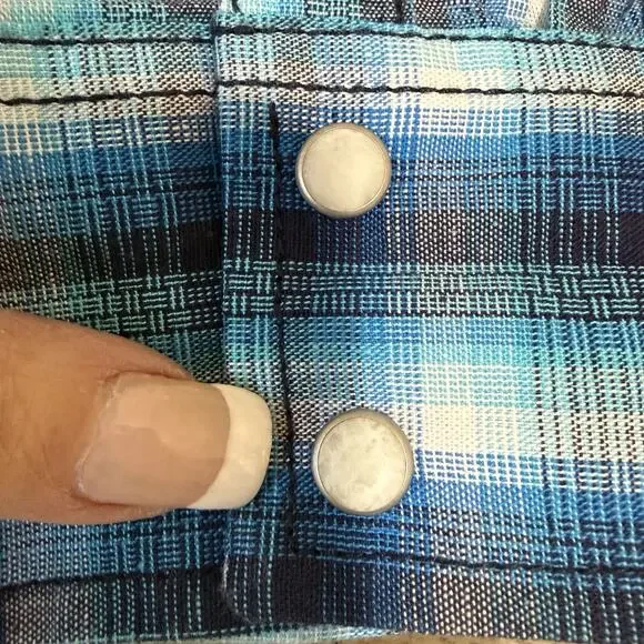 Wrangler Rock 47 Men’s Western Pearl Snap Shirt XXL Blue Plaid Long Sleeve EUC - Picture 7 of 12